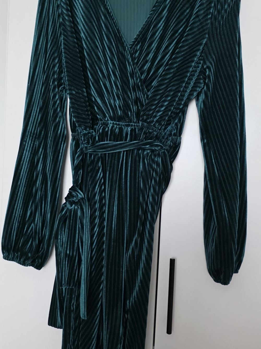 Velvet Wrap Midi Dress in Deep Teal